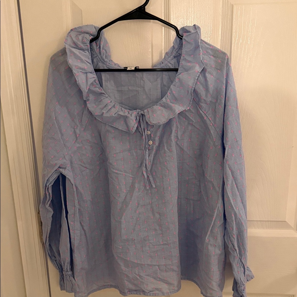 J. Crew Factory Sky Blue Blouse with Ruffle Collar